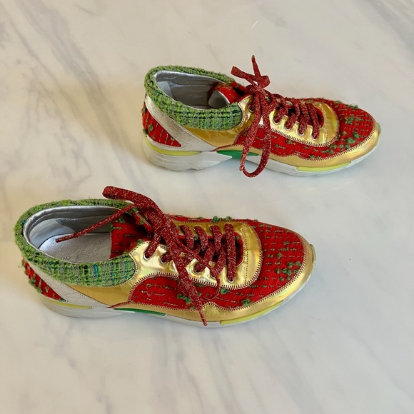 Chanel Multicolor Boucle Gold Red Sneakers US 9.5 / EU 40 - Picture 3 of 6